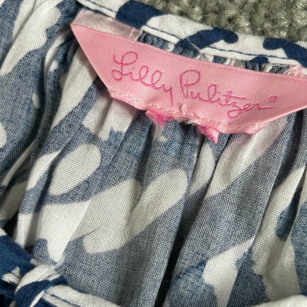 - Lilly Pulitzer Willa Top Flowy Blue & White Keyhole Neck Strings LARGE - P2321 - Picture 5 of 9